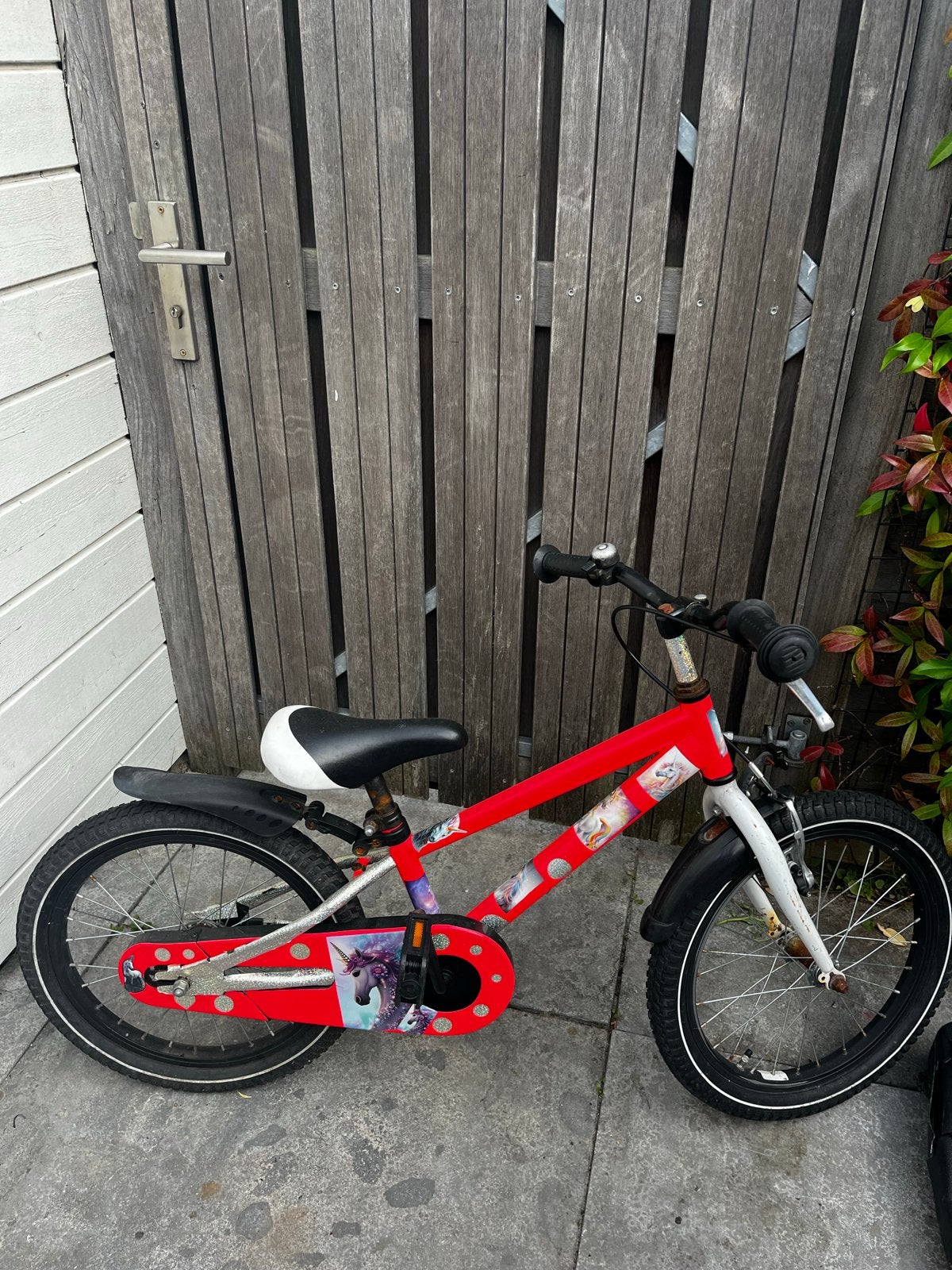 Kinderfiets met Unicorn Versiering - Roze, Ophalen, Gebruikt, Terugtraprem, 16 tot 20 inch