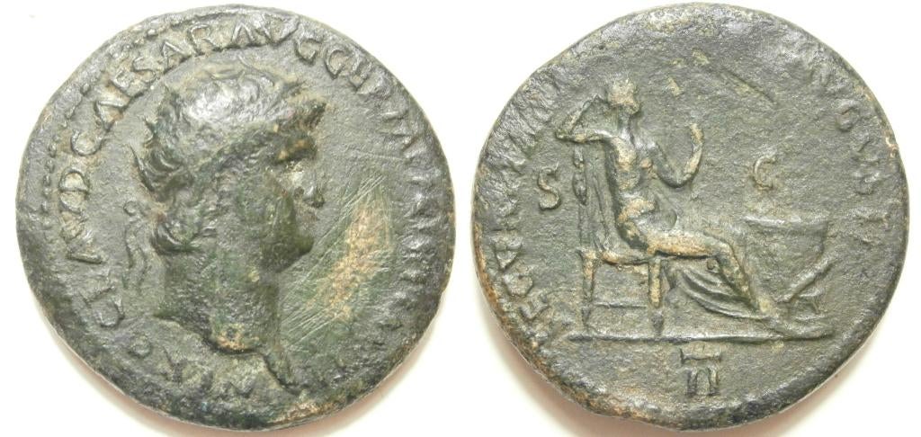 Romeinse munt Nero Æ Dupondius -SECVRITAS AVGVSTI, II- 64 AD, Ophalen of Verzenden, Italië, Losse munt