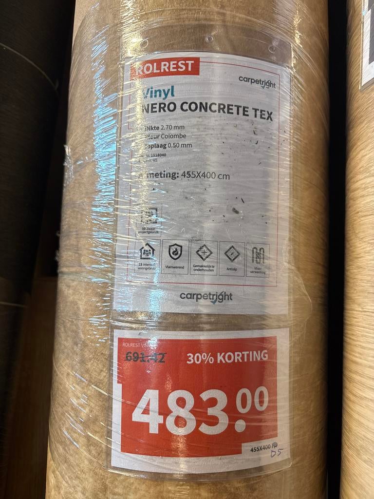 Nieuw vinyl tegelpatroon 25x25cm, rol 4,55m x 4m, Ophalen, Nieuw, 10 tot 25 m², Vinyl