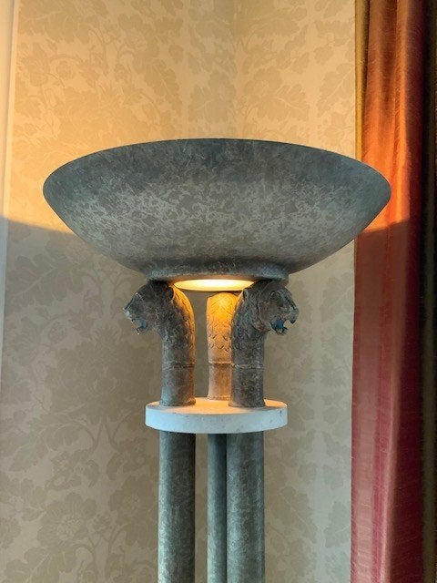 Vloerlamp/staande lamp natuursteen met leeuwenkoppen, Ophalen, Zo goed als nieuw, Steen/keramiek, 150 tot 200 cm