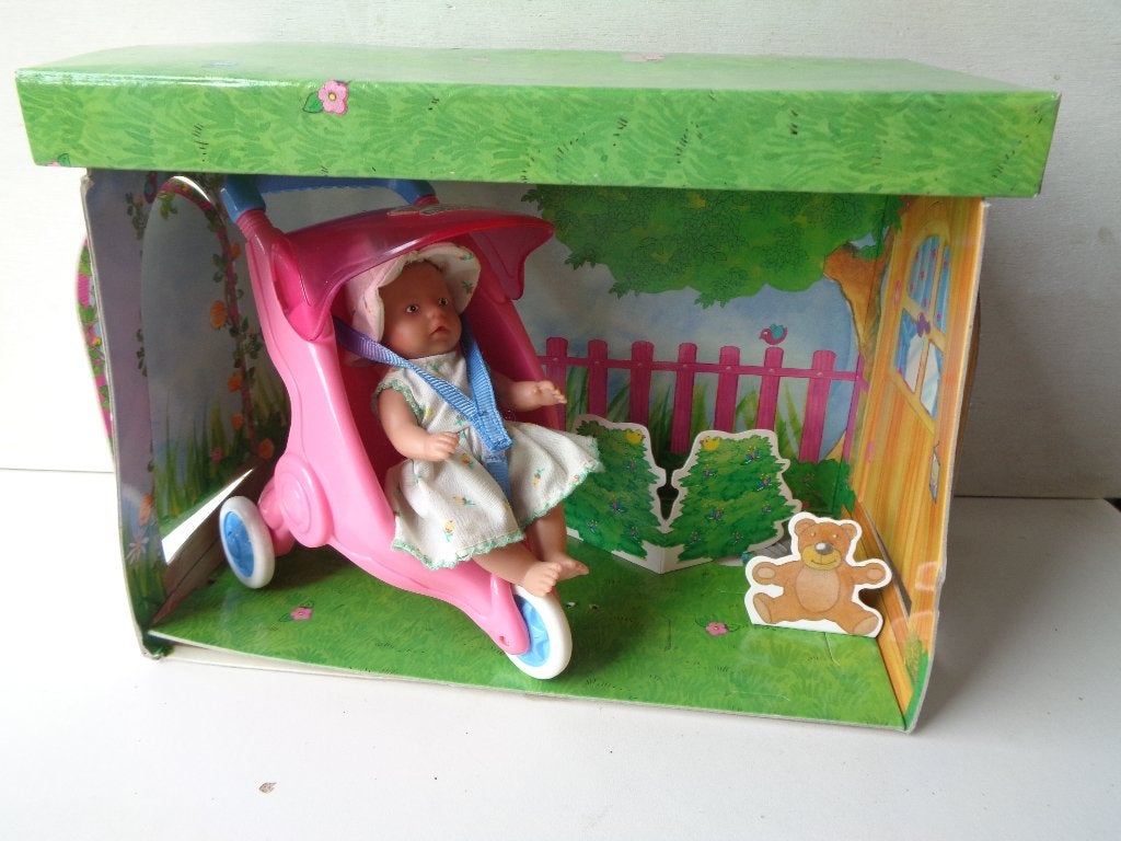 Mini Baby Born buggy met popje met doos., Kinderen en Baby's, Speelgoed | Poppen, Ophalen of Verzenden, Zo goed als nieuw, Babypop