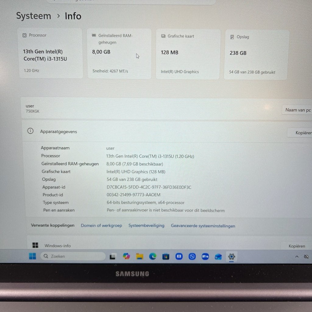 Samsung Galaxybook 4 | I3-13e gen | 8GB ram | 256GB | 408816, Met videokaart, 2 tot 3 Ghz, Ophalen of Verzenden, SSD