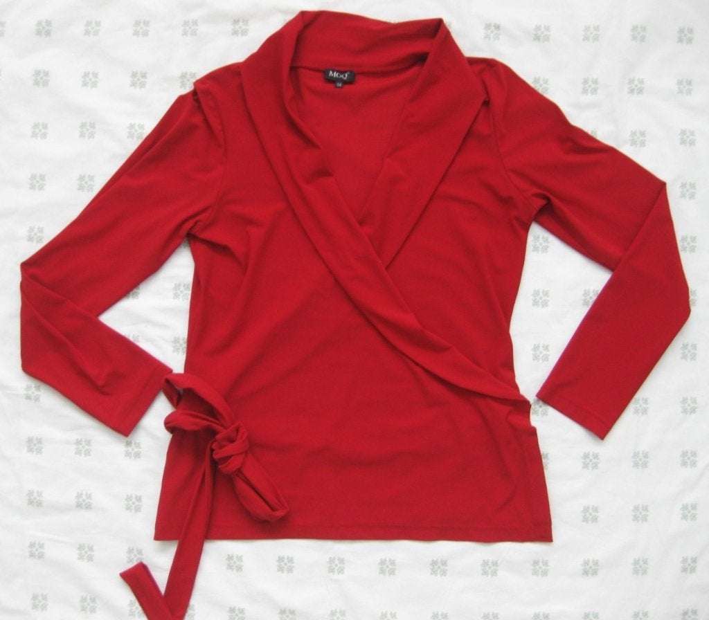 MOQ rode blouse, wikkelmodel, overslagblouse, maat M, Maat 38/40 (M), Moq, Ophalen of Verzenden, Zo goed als nieuw
