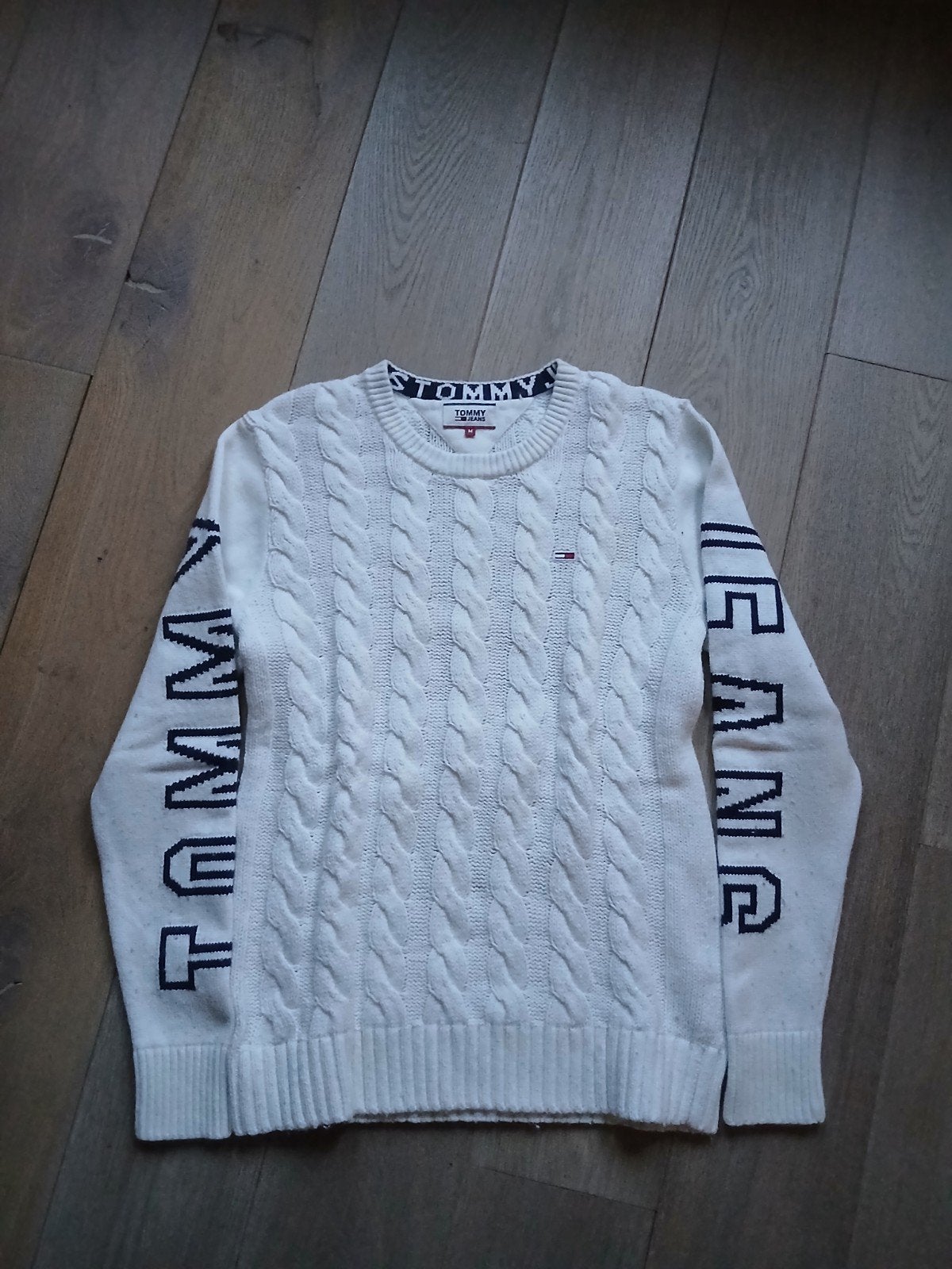 Witte Tommy Jeans kabel trui, maat M, zo goed als nieuw, Kleding | Heren, Truien en Vesten, Wit, Zo goed als nieuw, Tommy Jeans