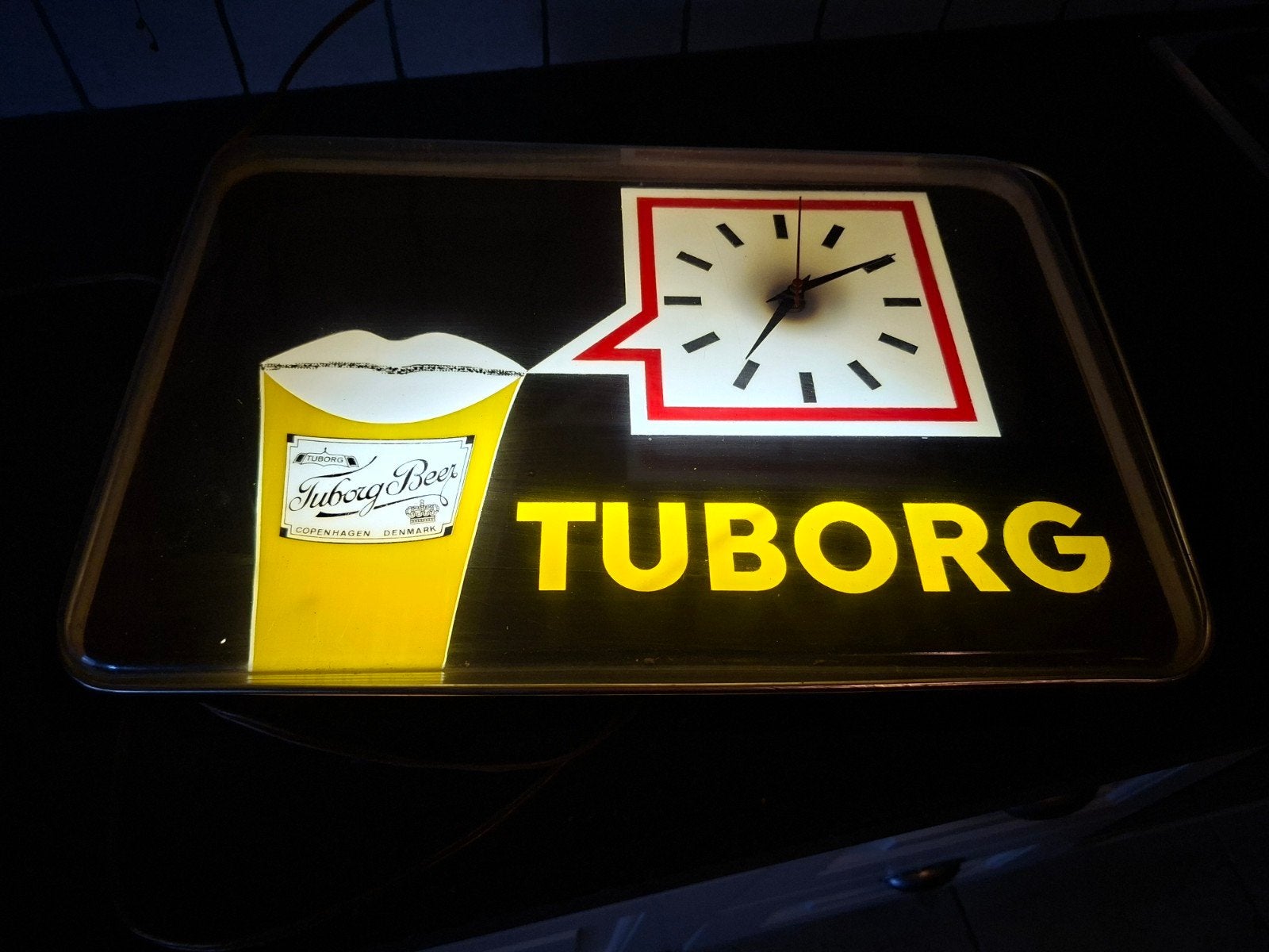 Vintage Tuborg Bier Reclame Lichtbak met Klok, Verzamelen, Ophalen of Verzenden