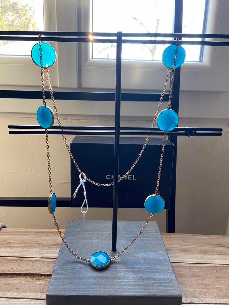 Sarah Lou ketting (goud met aquablauwe edelstenen) nieuw, Overige kleuren, Nieuw, Ophalen of Verzenden, Met edelsteen
