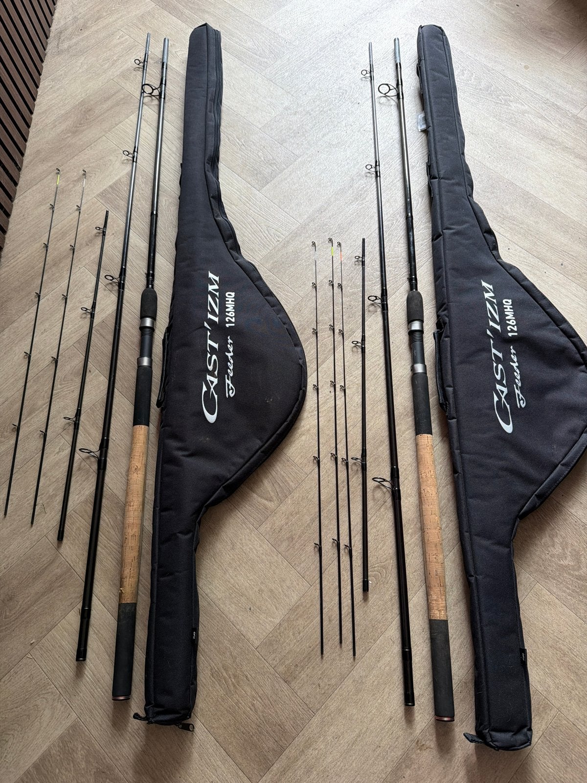 2x Daiwa Cast'izm 12.6m MHQ Feeders in goede staat, Watersport en Boten, Ophalen of Verzenden, Gebruikt, Werphengel