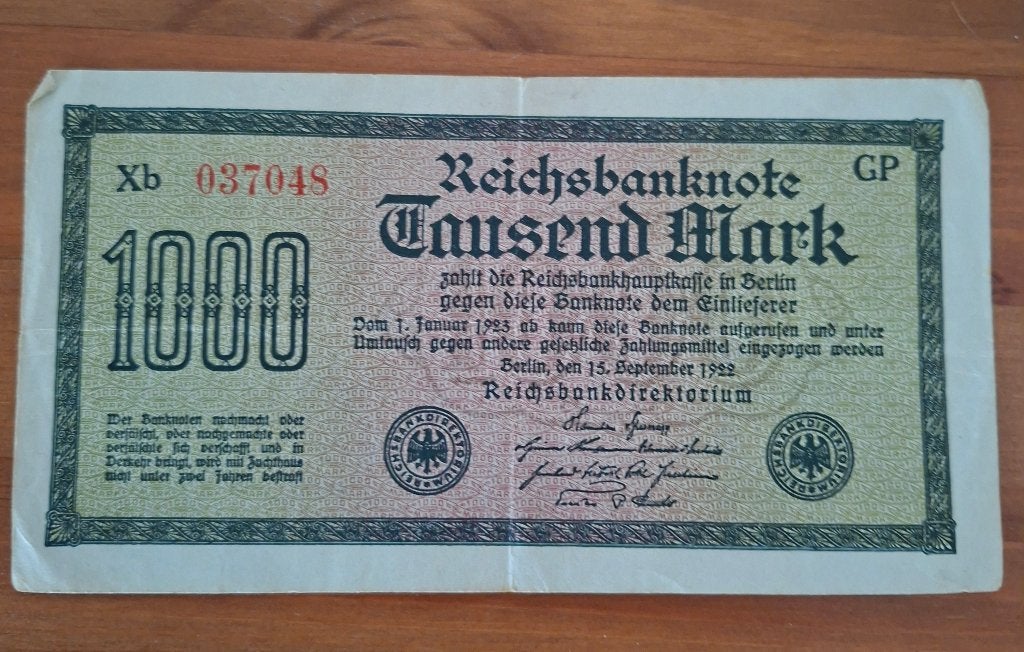 Duitsland 1000 Mark Reichsbanknote 1922 - Weimarrepubliek, Postzegels en Munten, Bankbiljetten | Europa | Niet-Eurobiljetten, Ophalen of Verzenden