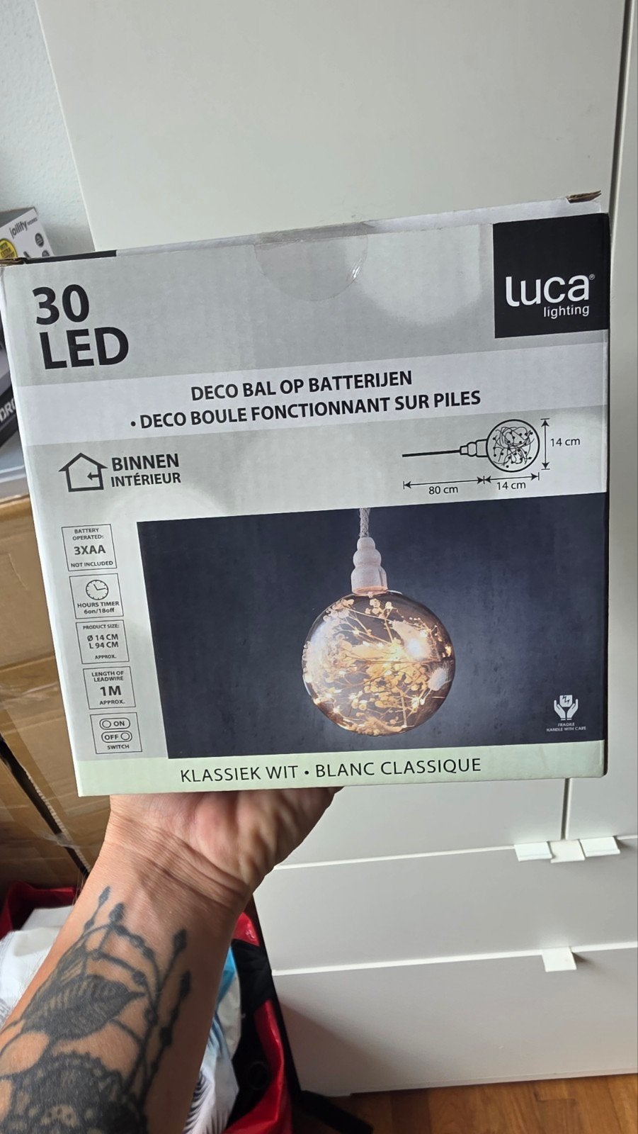 Luca Lighting Deco Bal op Batterijen - Klassiek Wit, Wit, Overige merken, Nieuw, Ophalen of Verzenden