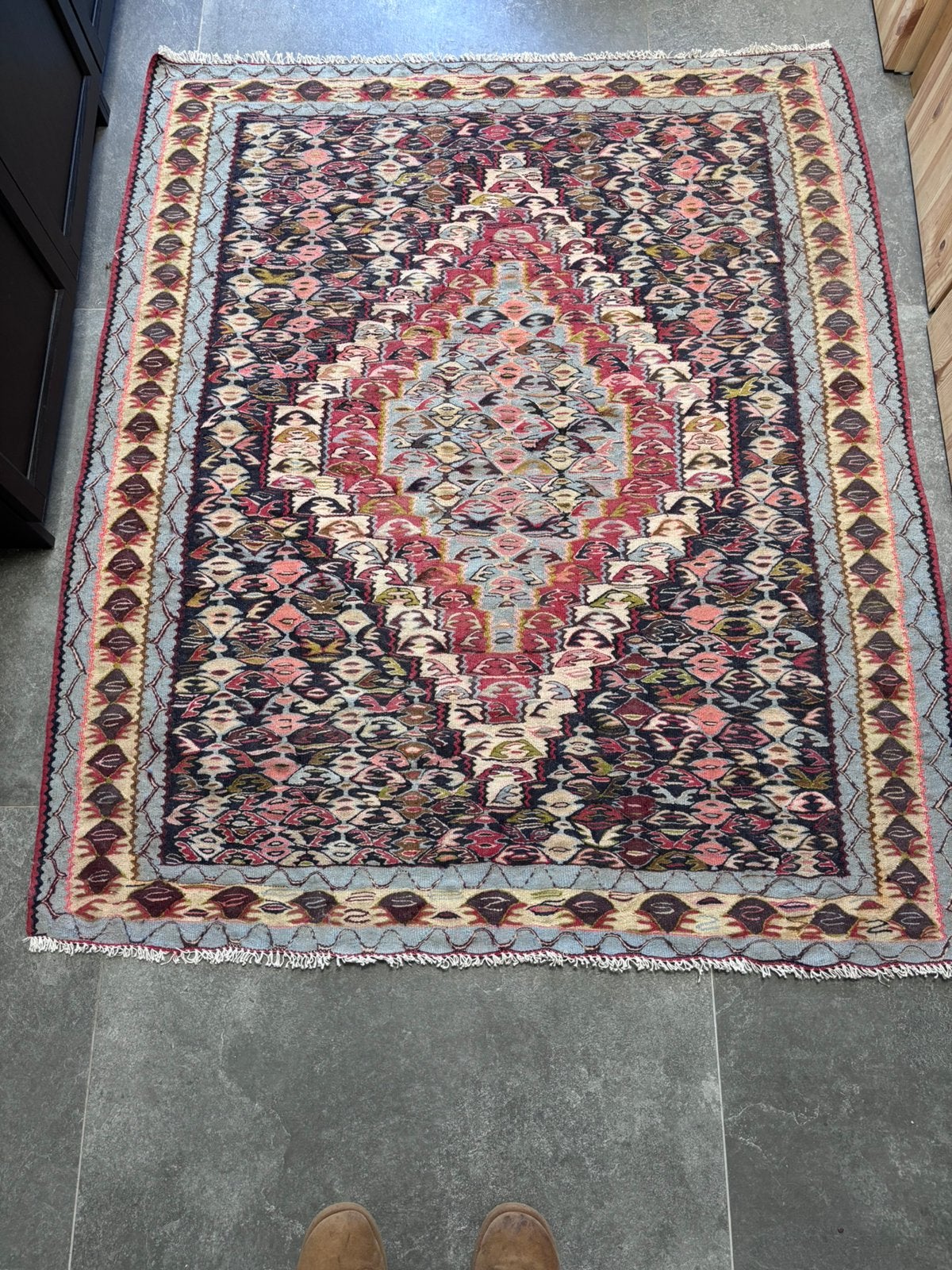 Vloerkleed Kelim, katoen, 150x127 cm, Ophalen, Zo goed als nieuw, Rechthoekig, 200 cm of meer