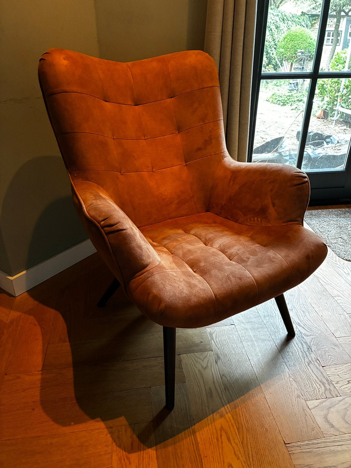 Fauteuil roestbruin/brick/terra/bruin van de Troubadour, Ophalen, Zo goed als nieuw, 75 tot 100 cm, 50 tot 75 cm