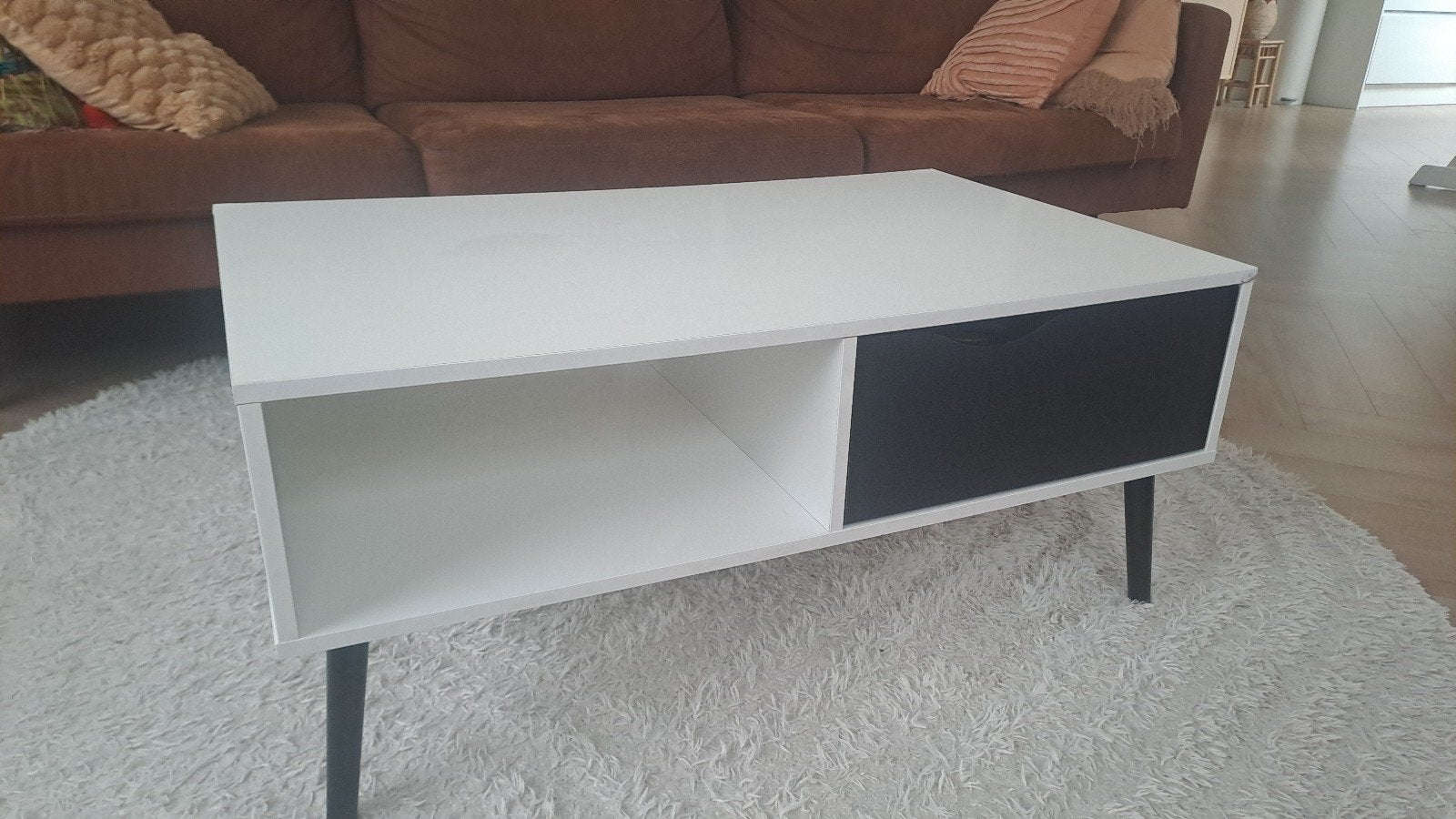 salontafel tafel wit met zwarte lade, Huis en Inrichting, Ophalen, 25 tot 50 cm, 50 tot 100 cm, Minder dan 100 cm