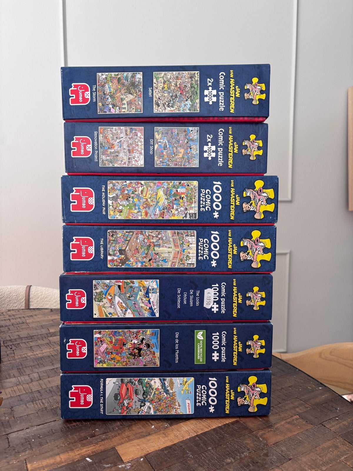Bulk 9x Jan van Haasteren 1000 stukjes, Ophalen of Verzenden, 500 t/m 1500 stukjes, Zo goed als nieuw, Legpuzzel