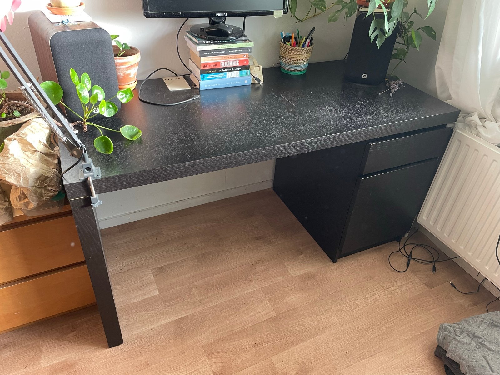 IKEA Malm bureau met lades en kast - Zwart, Huis en Inrichting, Zwart, Gebruikt, Met lades, Spaanplaat of MDF