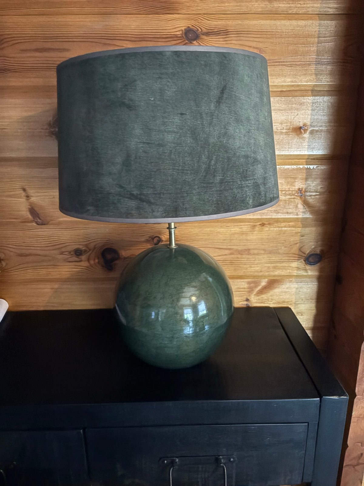 Tafellamp met groene voet en stoffen kap, Ophalen, Overige merken, Groen, Natuurlijk materiaal