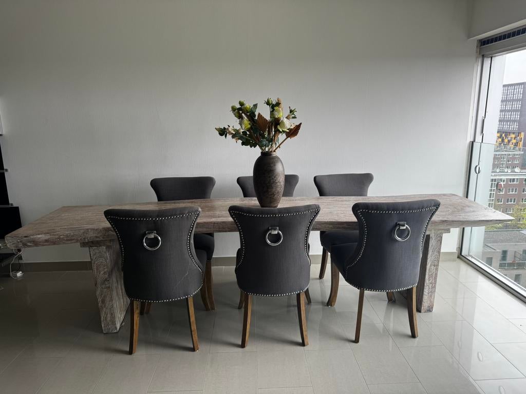 Houten boomstam eettafel, Ophalen, Gebruikt, 200 cm of meer, 50 tot 100 cm