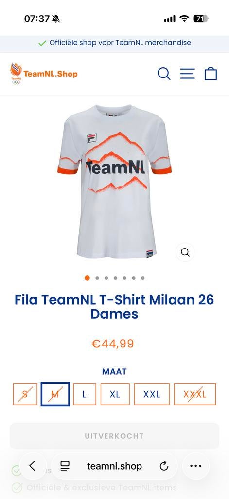 Fila TeamNL T-Shirt Milaan 26 Dames - nieuw, Maat 38/40 (M), Wit, Ophalen of Verzenden, Zo goed als nieuw