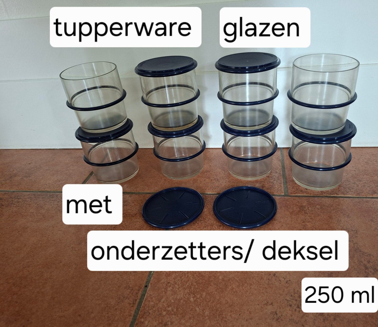 8 Tupperware glazen met deksel / onderzetter 250 ml, Huis en Inrichting, Ophalen of Verzenden