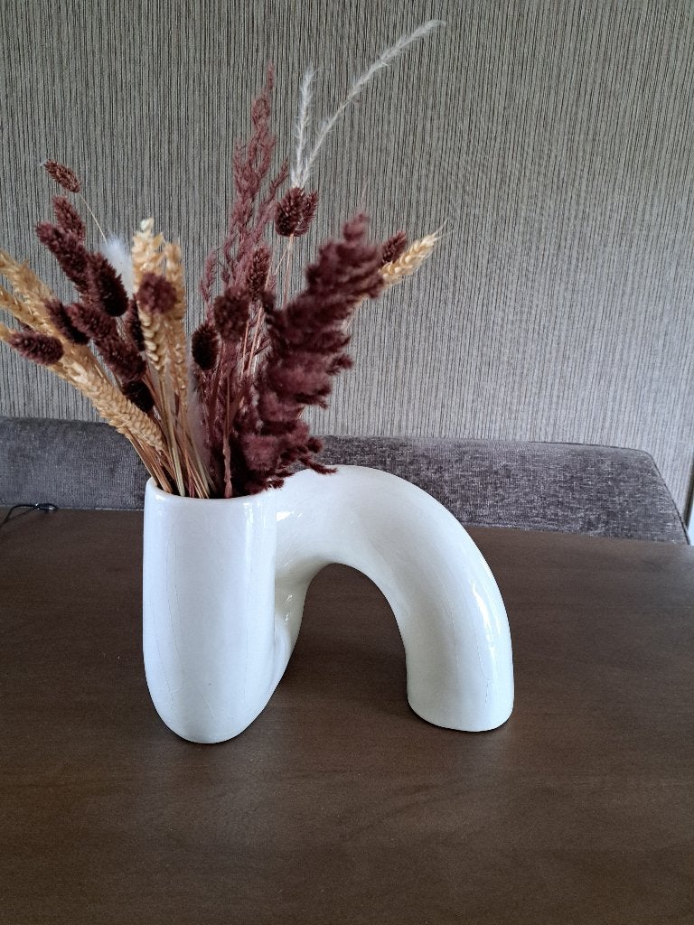 Indore kronkel vaas, crème keramiek. Gratis droogboeket., 21 cm, Overige kleuren, Handgemaakt, Ophalen of Verzenden