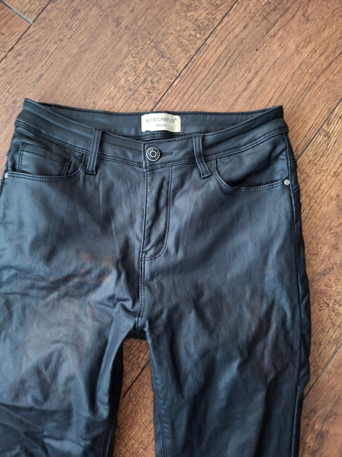 Nora Carter Zwarte Gecoate Broek Maat M/38, Kleding | Dames, Maat 38/40 (M), Zwart, Nina carter, Ophalen of Verzenden