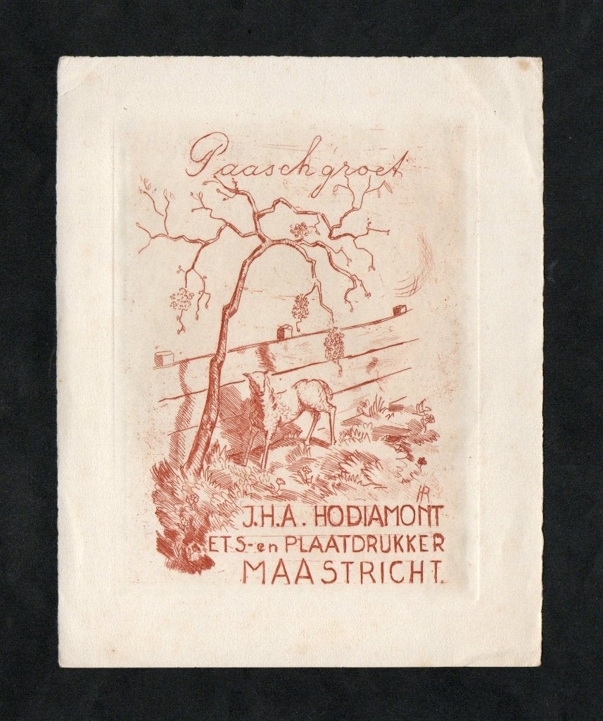 Kaart Paasch Groet Pasen Lam Hodiamont Maastricht., Ophalen of Verzenden, Voor 1920, Ongelopen, Feest(dag)