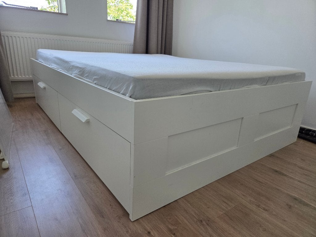 Brimnes bed 140x200 inclusief lattenbodem, Ophalen, Wit, Tweepersoons, 140 cm