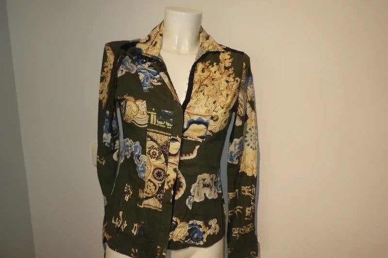 Cavalli stretch blouse in print vintage haakjes sluiting XS