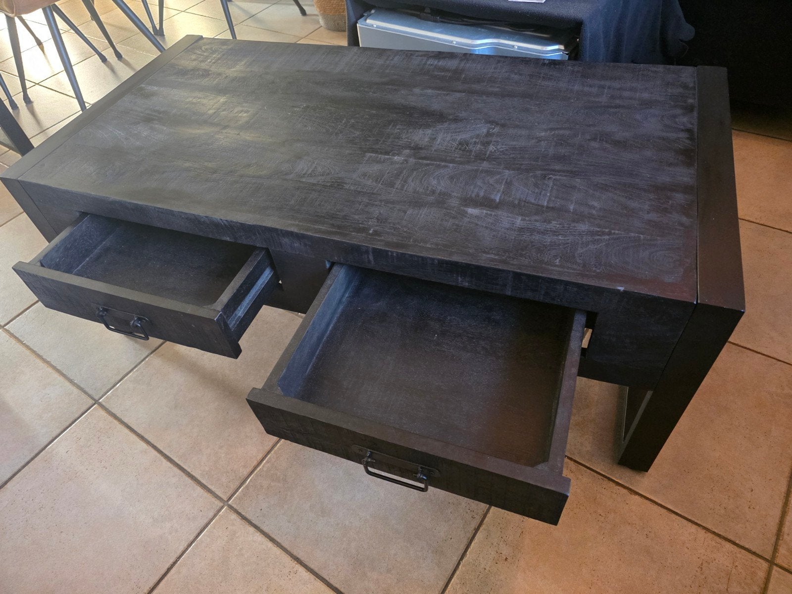 Salontafel zwart mangohout, Ophalen, Gebruikt, 100 tot 150 cm, Industrieel, modern