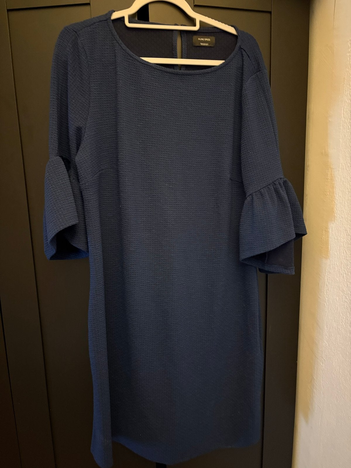Antraciet blauwe jurk met trompetmouwen - Yessica (C&A), Blauw, Maat 46/48 (XL) of groter, Ophalen of Verzenden, Zo goed als nieuw