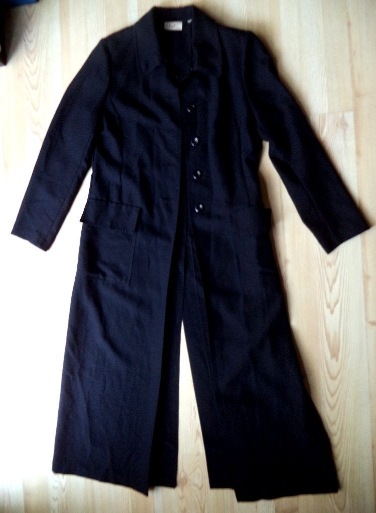 Vintage Elysio Lange jas zomer lange split achterzijde, Zwart, Ophalen of Verzenden, Maat 36 (S), Gedragen