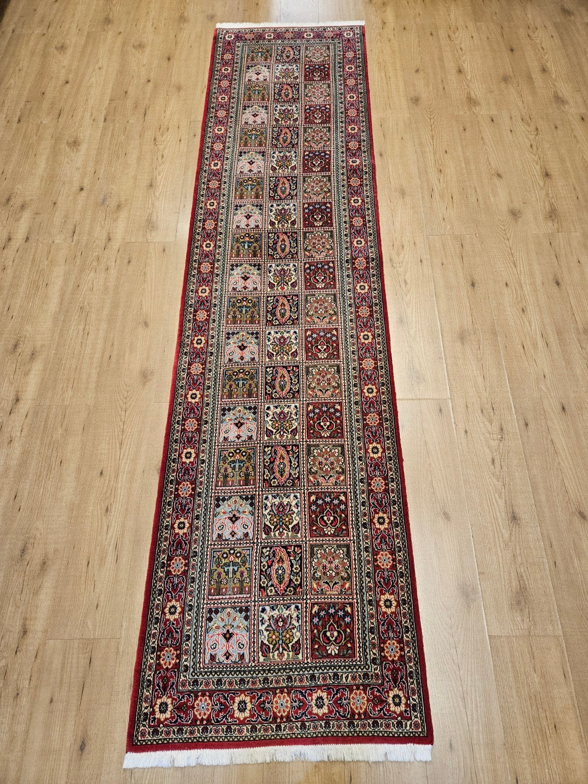 Vintage handgeknoopt perzisch tapijt loper ghom 307x74, Info@SlatsAntiek.nl, Tweedehands, Perzisch, 200 cm of meer