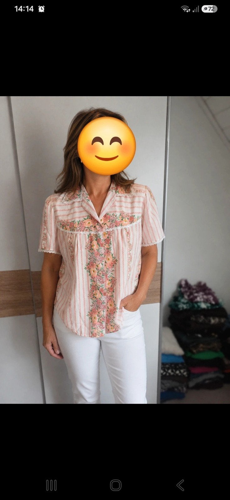 Vintage bloemenprint blouse met strepen, Kleding | Dames, Meerkleurig, Maat 42/44 (L), Ophalen of Verzenden, Onbekend