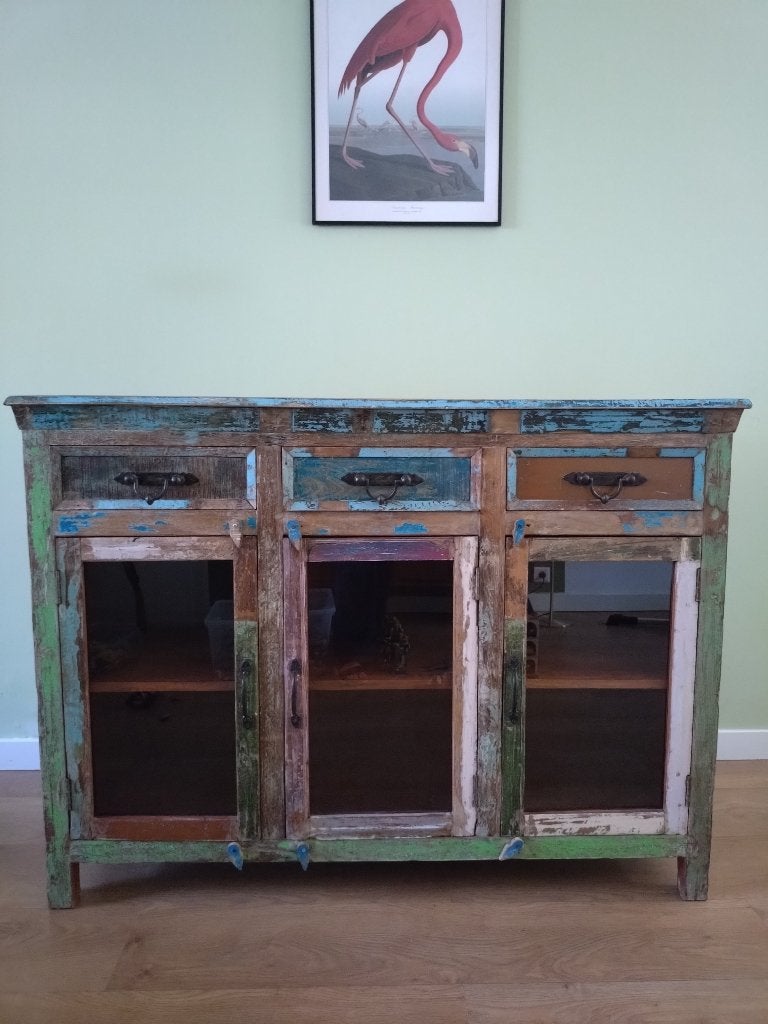 Prachtig dressoir teak, Ophalen, Landelijk, industrieel, Ibiza, sloophout, natuurlijk, kleurrijk, Gebruikt, 25 tot 50 cm