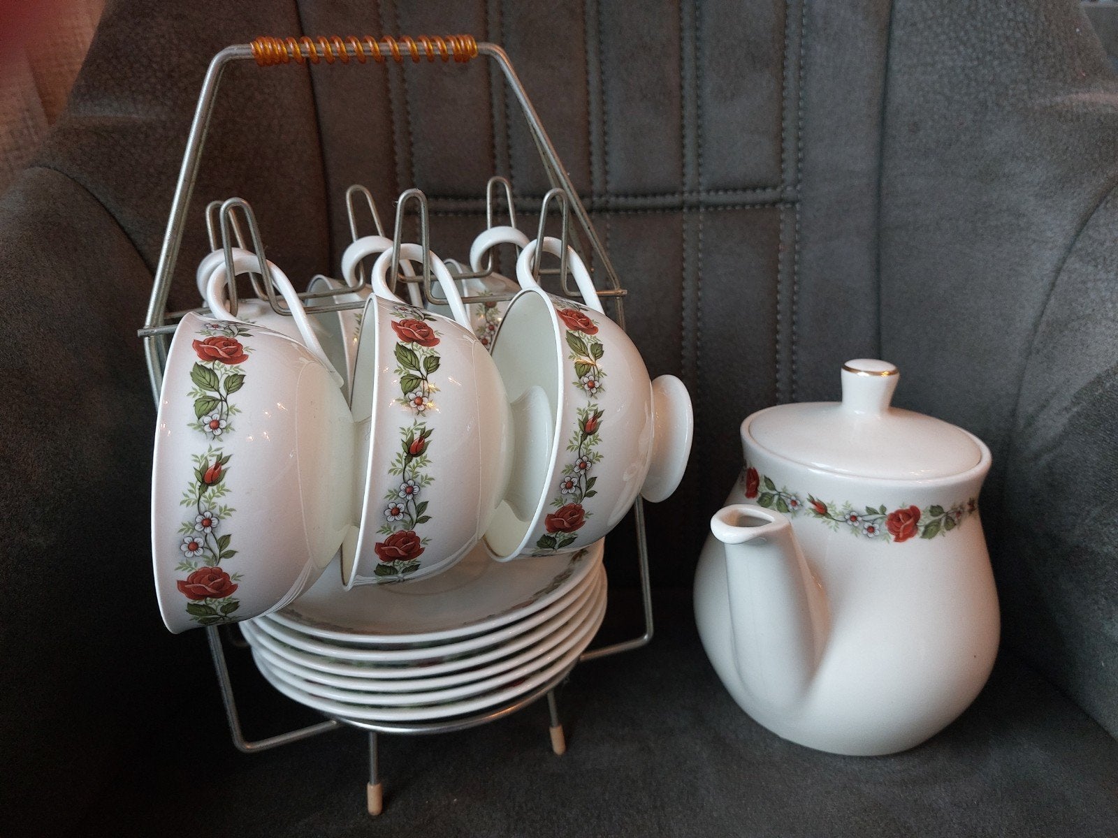 prachtig jaren vijftig DE theeservies met theepot en rekje, Antiek en Kunst, Ophalen