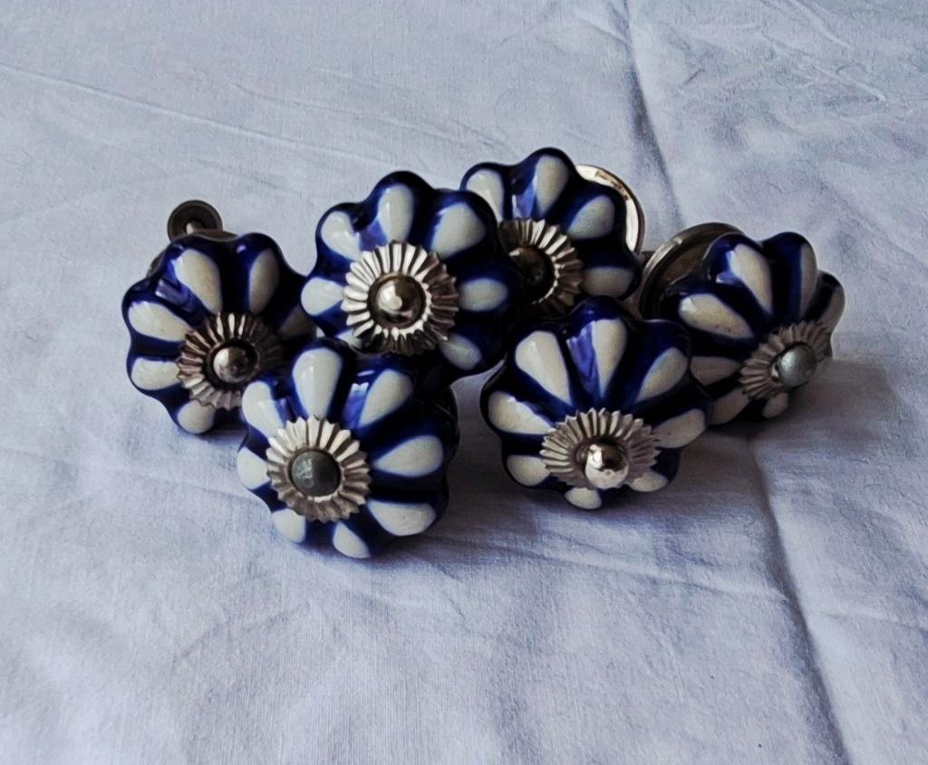 6 Porseleinen deur - laden knoppen, Huis en Inrichting, Brocante, Blauw, Nieuw, Ophalen of Verzenden
