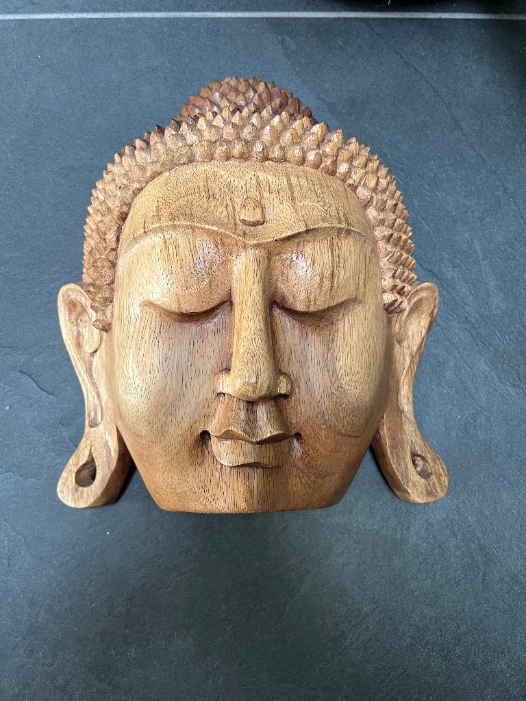 Boeddha houtsnijwerk massief teakhout masker groot teak, 20 - 50 cm, Hout, Bruin, Azië