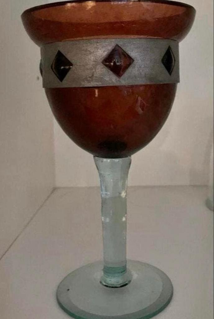Groot glas met zilveren band en decoratieve stenen, Ophalen of Verzenden