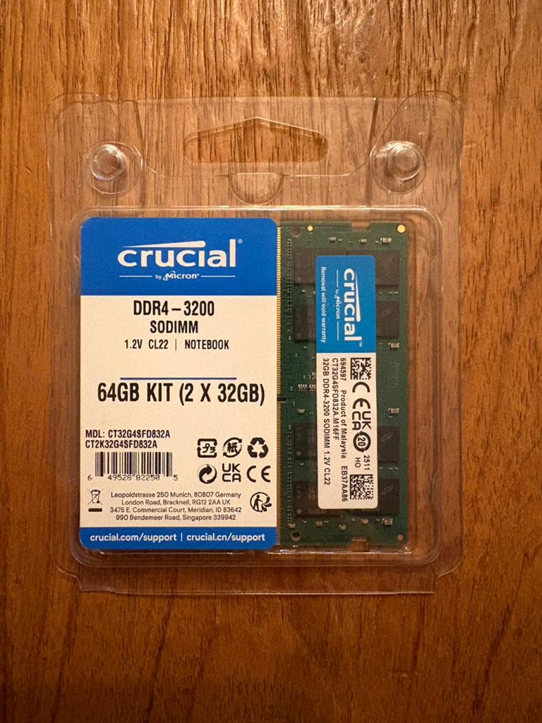 Crucial 64GB DDR4 RAM kit (2x32GB) 3200MHz, Computers en Software, RAM geheugen, DDR4, Ophalen of Verzenden, Zo goed als nieuw
