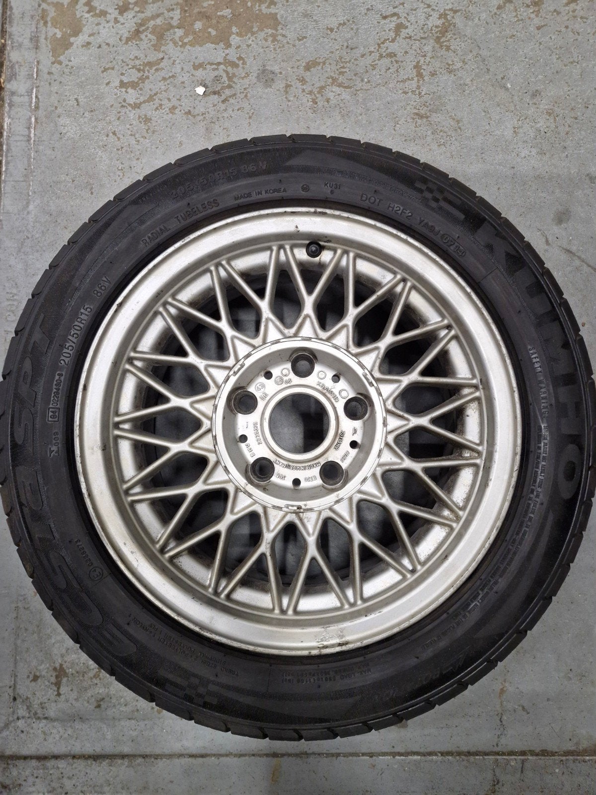 set BMW E30 M3 cabrio 15 inch 7j BBS 5x120 ET 30 205 50 15, Ophalen, Gebruikt, 15 inch, Banden en Velgen