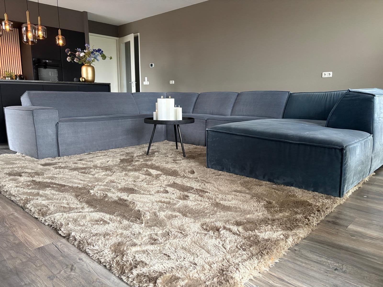 Modulaire  U / grijze Hoekbank met Chaise Lounge grijs/blauw, Huis en Inrichting, Banken | Complete zithoeken, Ophalen, Zo goed als nieuw