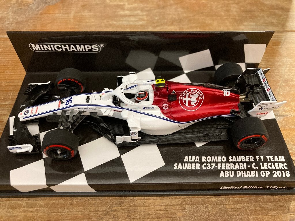 ✅ Charles Leclerc 1:43 Abu Dhabi GP 2018 Alfa Romeo Sauber, Ophalen of Verzenden, Nieuw, Formule 1