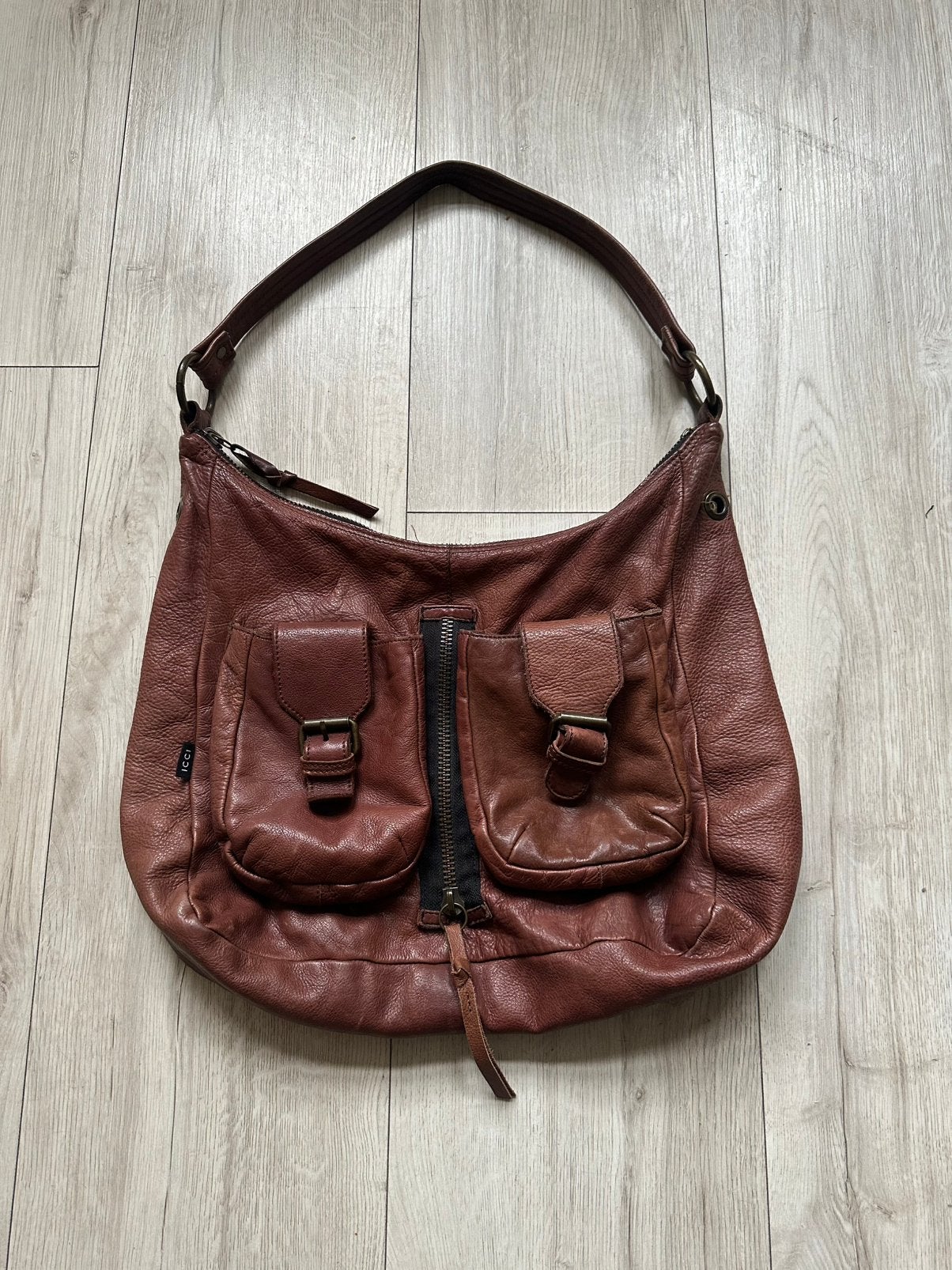 Icci leren cognac/ bruine tas, Ophalen of Verzenden, Gebruikt, Bruin, Schoudertasje