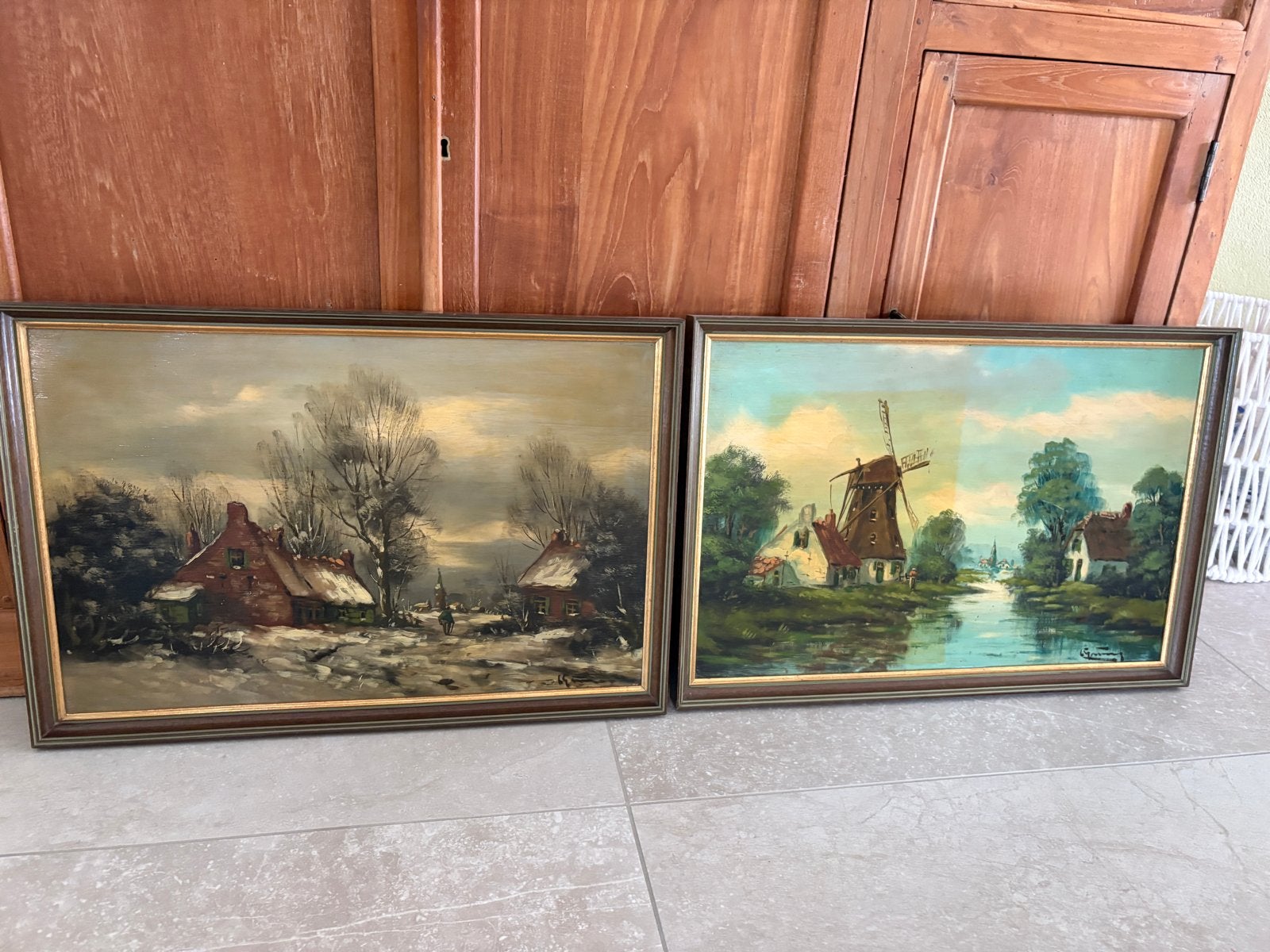 Twee Klassieke Hollandse Landschapsschilderijen, Overige ondergronden, Ophalen of Verzenden, Gesigneerd, Olieverf