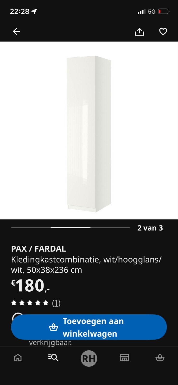 PAX / FARDAL Kledingkastcombinatie wit/hoogglans, Huis en Inrichting, Kasten | Kledingkasten, Ophalen, Minder dan 50 cm, 200 cm of meer
