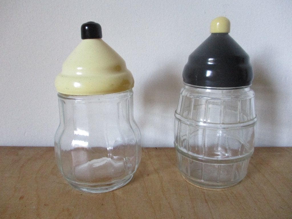 Twee glazen potjes, jaren '70, Verzamelen, Ophalen of Verzenden, Huis en Inrichting