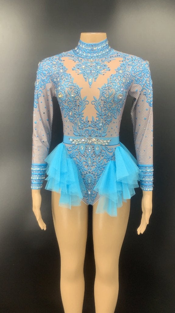 Blauwe dames glitter bodysuit jumpsuit feest festival romper, Kleding | Dames, Maat 38/40 (M), Verzenden, Nieuw, Overige thema's