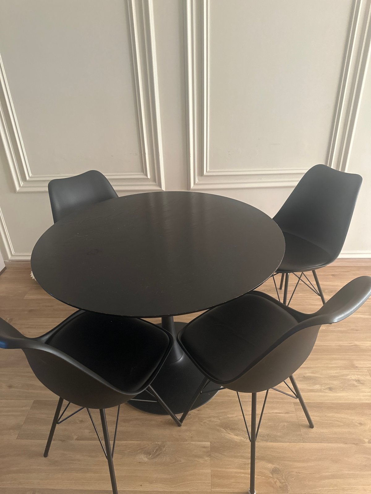 Moderne zwarte eettafel met 4 stoelen, Ophalen, Gebruikt, 4 tot 6 stoelen
