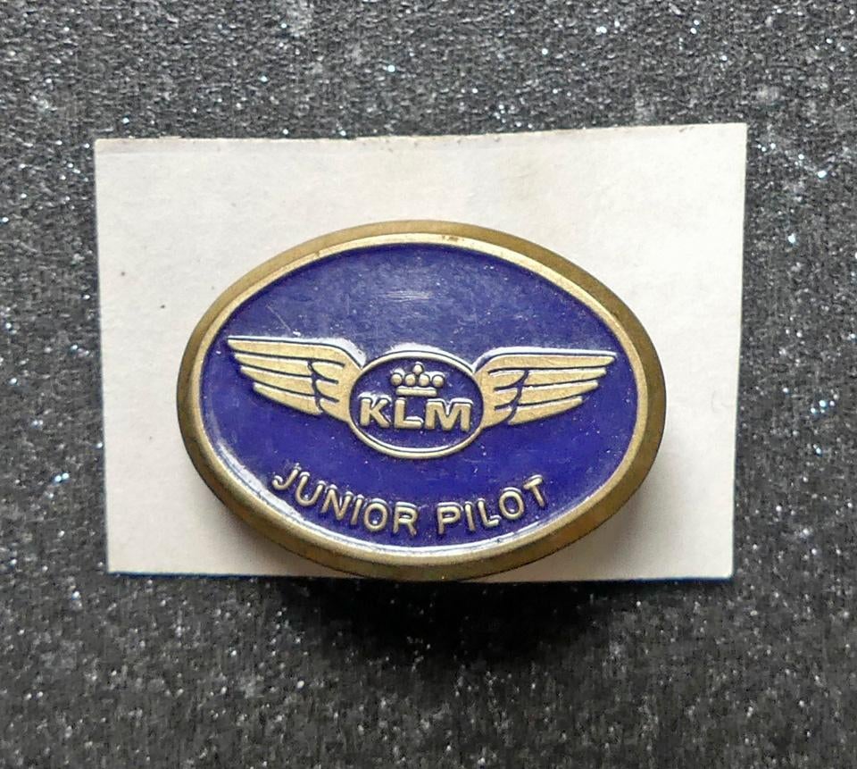 KLM Junior Pilot broche vintage metalen speldje piloot, Ophalen of Verzenden, Gebruikt, Patch, Badge of Embleem