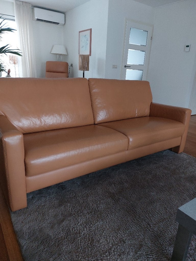 2,5 zits bank leer Camel z.g.a.n. W. Schillig, Ophalen, Modern en strak, 150 tot 200 cm, Tweepersoons