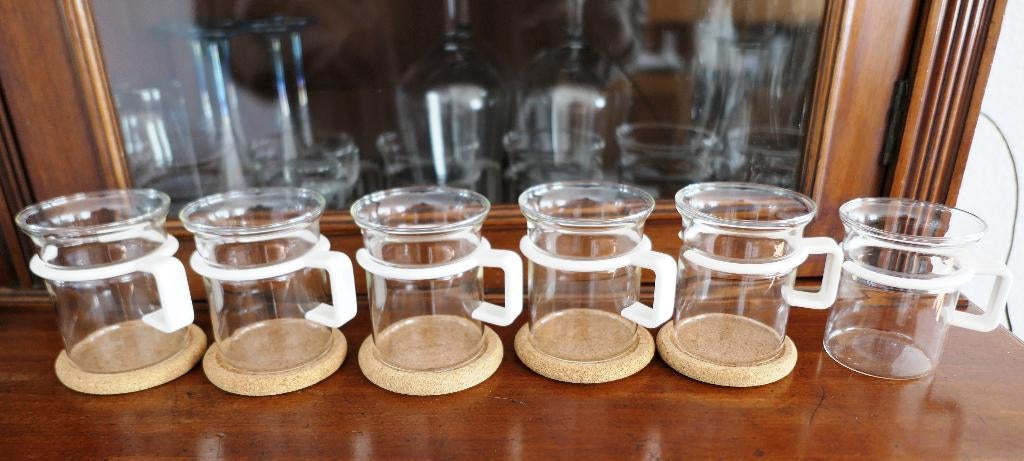 Set van 6 Bodum design theeglazen met 5 onderzetters, Glas of Glazen, Ophalen of Verzenden, Overige stijlen, Glas